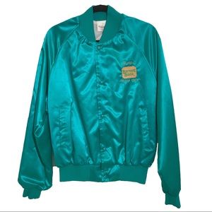 Vintage Teal Blue Silky Bomber Varisty Jacket M
